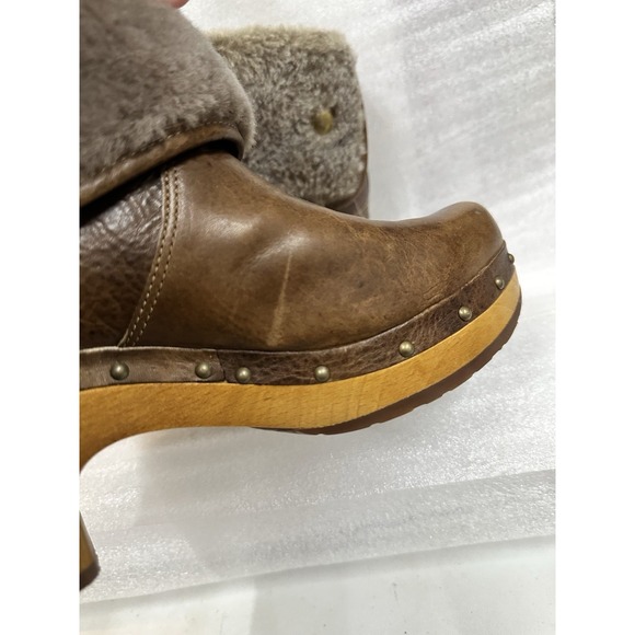 UGG Australia Lynnea Brown Leather Sheepskin Clog Ankle Boots Size 6 - Picture 7 of 10